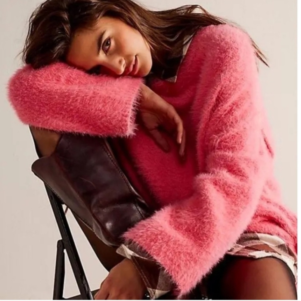 Cozy Oversized Pink Fuzzy Sweater